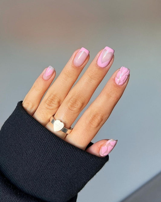 Retro Pink Stripes & Stars Nails
