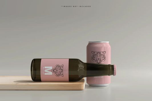 Free 330Ml Medium Size Soda Or Beer Can And Bottle Mockup Psd