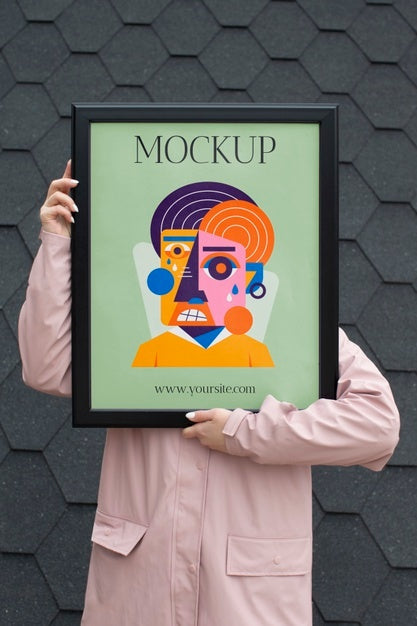 Free Beautiful Frame Model Mockup Held By Girl Psd
