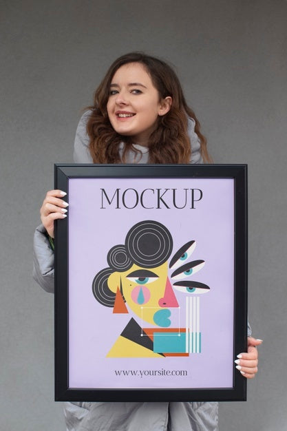 Free Beautiful Frame Model Mockup Held By Girl Psd
