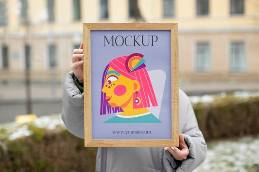 Free Beautiful Frame Model Mockup Held By Girl Psd