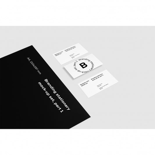 Free Business Cards Next To Black Folder Mock Up Psd