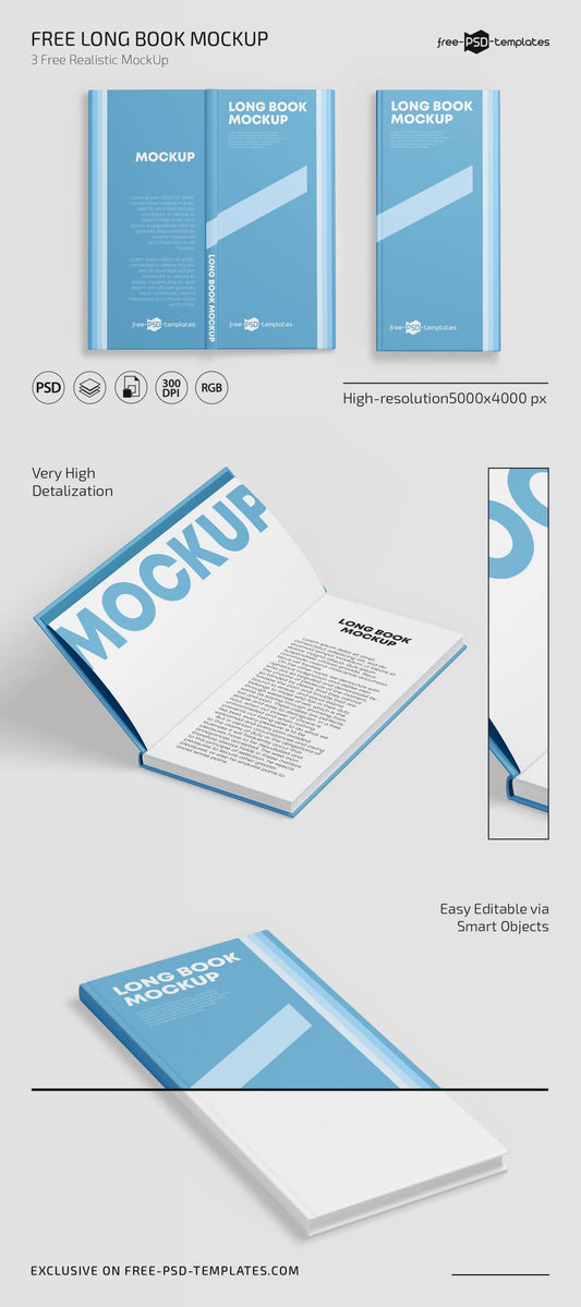 Free Long Book Mockup Psd Template