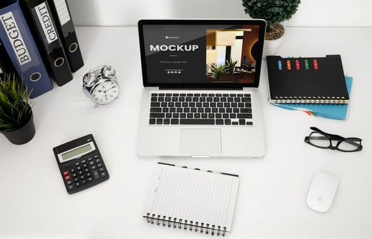 Free Office Desk Mock-Up With Laptop Device Psd