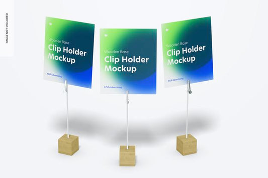 Free Wooden Base Photo Clip Holders Mockup Set Psd