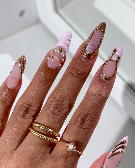 15. Pink and Gold Nail Ideas with Luxe Vibes