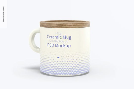 Free 10 Oz Ceramic Mug With Bamboo Lid Mockup Psd
