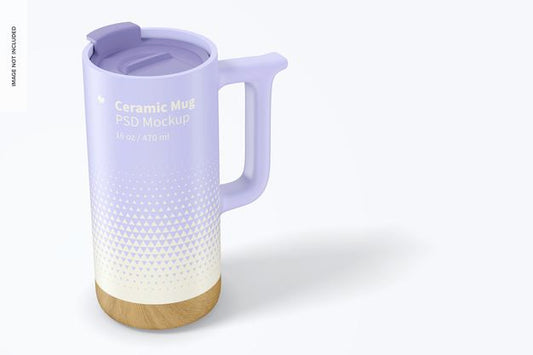 Free 16 Oz Ceramic Mug With Wood Base Mockup Psd