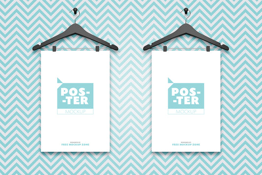 Free 2 Posters Hanging On Hangers Mockup