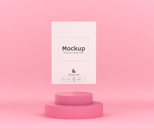 Free 3D Geometrical Pink Environment With Cylinder Podium For Paper Sheet Mockup And Editable Color Psd