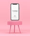 Free 3D Pink Scene With A Cell Phone Floating On A Coffee Table And Editable Color Psd