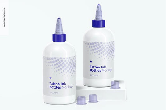 Free 8 Oz Tattoo Ink Bottles Mockup, Front View Psd