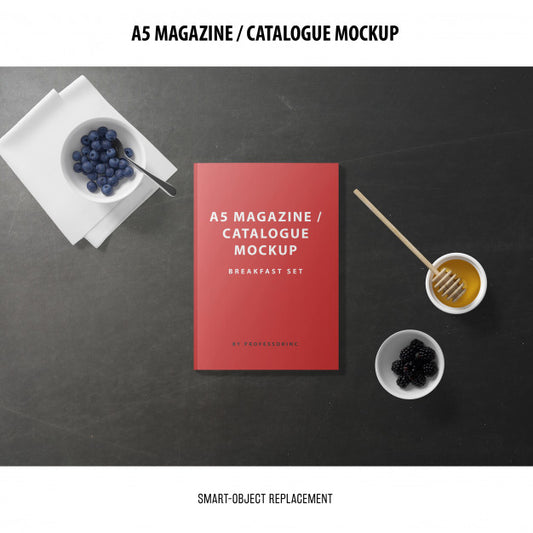 Free A5 Magazine Catalogue Mockup Psd