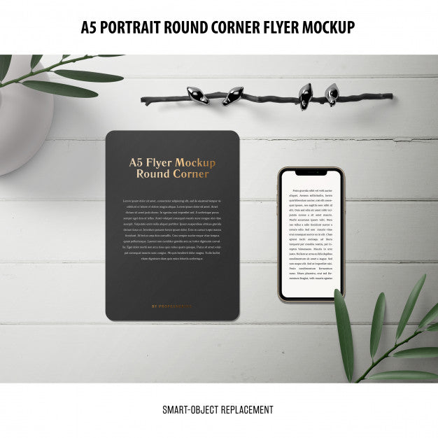 Free A5 Round Corner Flyer Mockup Psd