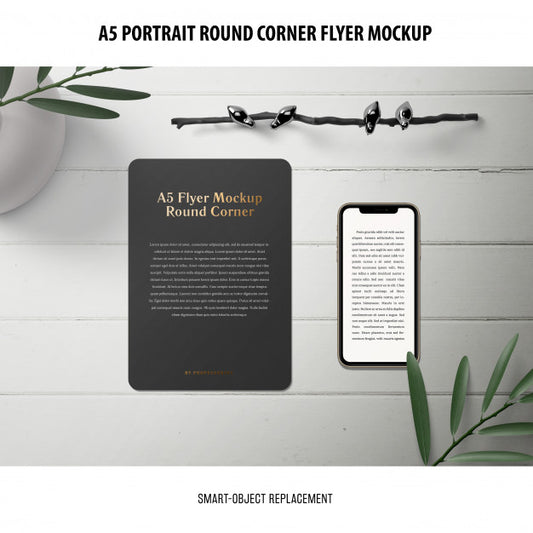 Free A5 Round Corner Flyer Mockup Psd