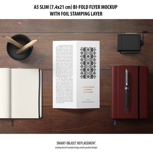 Free A5 Slim Bi-Fold Flyer Mockup Psd