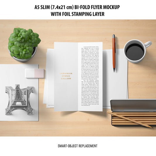 Free A5 Slim Bi-Fold Flyer Mockup Psd