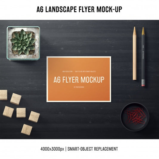 Free A6 Landscape Flyer Mock-Up With Plant Psd