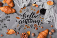 Free Above View Autumn Breakfast On Stucco Background Psd