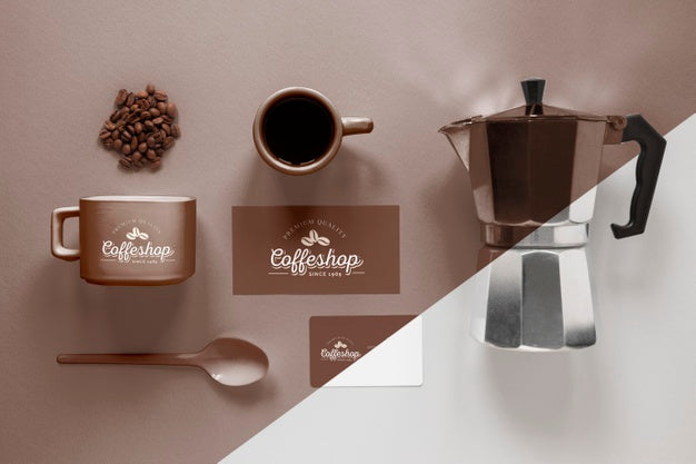 Free Above View Coffee Branding Items Arrangement Psd