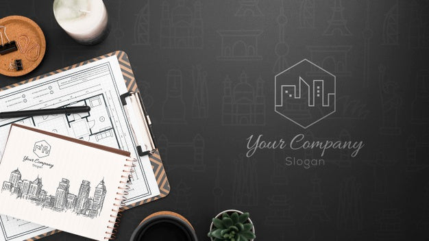 Free Above View Dark Desk Assortment Psd