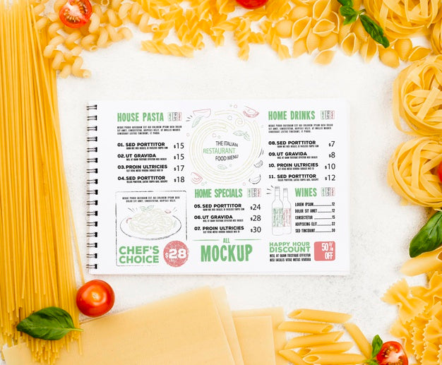 Free Above View Italian Menu And Pasta Psd
