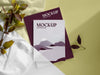 Free Above View Magazine And Leaves Mockup Psd