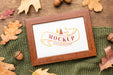 Free Acorns And Autumn Leaves Beside Frame Psd