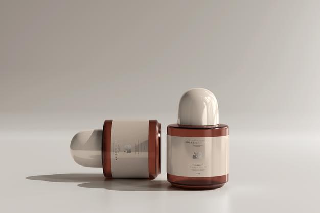 Free Amber Glass Cosmetic Bottle Mockup Psd