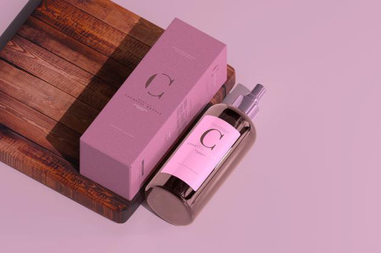 Free Amber Glass Cosmetic Spray Bottle And Box Mockup Psd