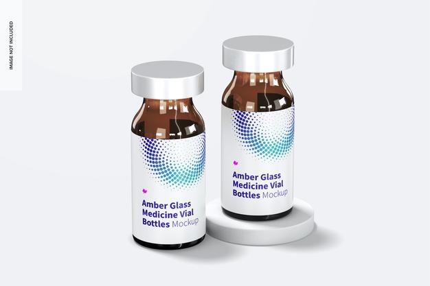 Free Amber Glass Medicine Vial Bottles Mockup Psd