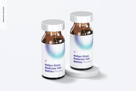 Free Amber Glass Medicine Vial Bottles Mockup Psd