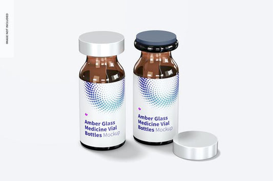 Free Amber Glass Medicine Vial Bottles Mockup Psd