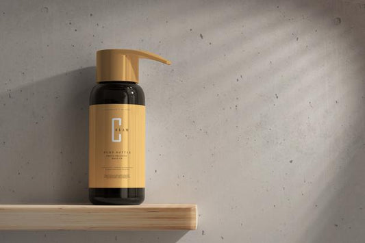Free Amber Glass Pump Bottle Mockup Psd
