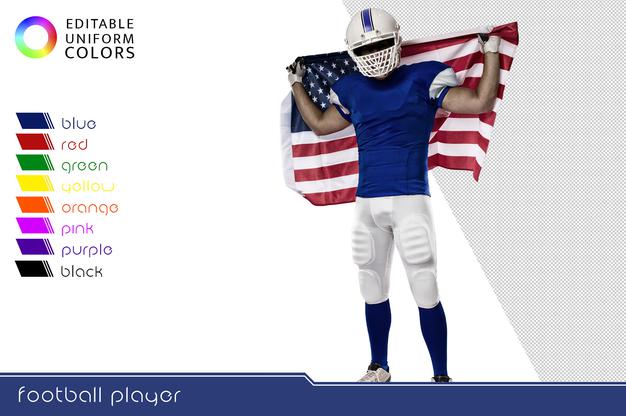 Free American Football Player With Several Colorful Uniforms Psd
