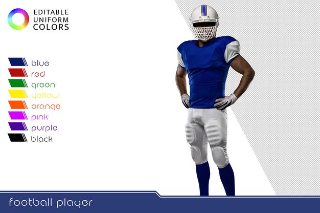 Free American Football Player With Several Colorful Uniforms Psd