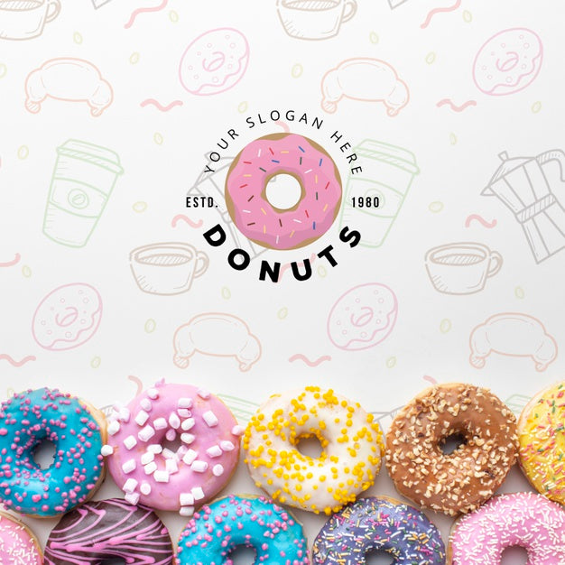Free Arrangement Of Colorful Donuts With Mock-Up Psd