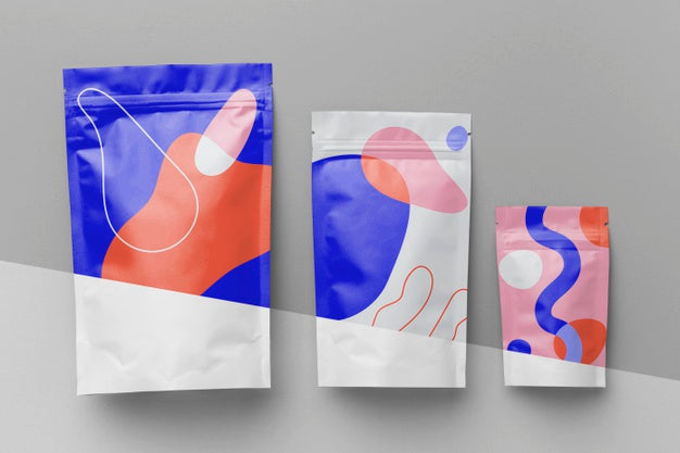 Free Arrangement Of Colorful Mock-Up Doypack Psd