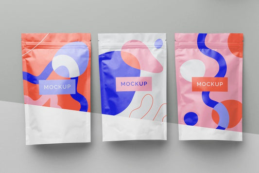 Free Arrangement Of Colorful Mock-Up Doypack Psd