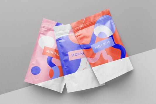 Free Arrangement Of Colorful Mock-Up Doypack Psd
