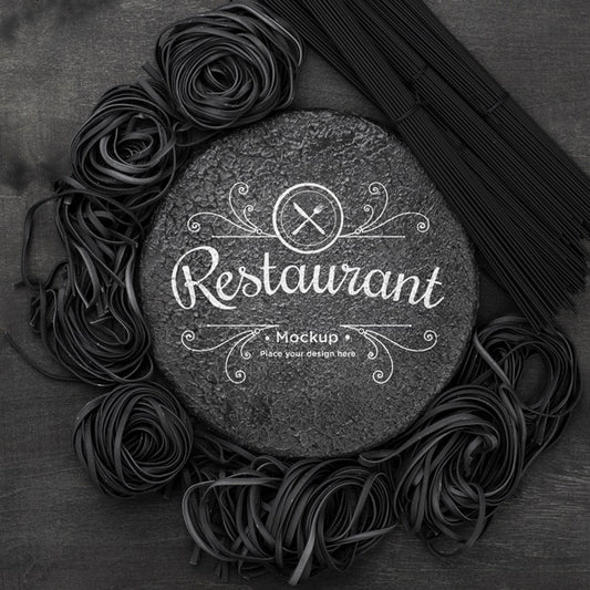 Free Arrangement Of Dark Spaghetti Mock-Up Psd