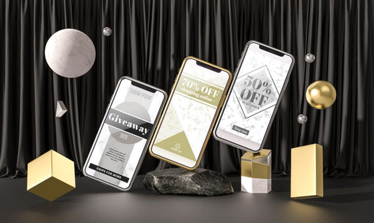 Free Arrangement Of Mock-Up Phones And Marbles Psd