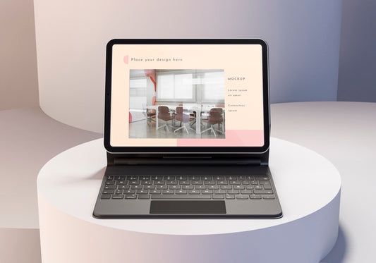 Free Arrangement Of Modern Tablet With Keyboard Attached Psd
