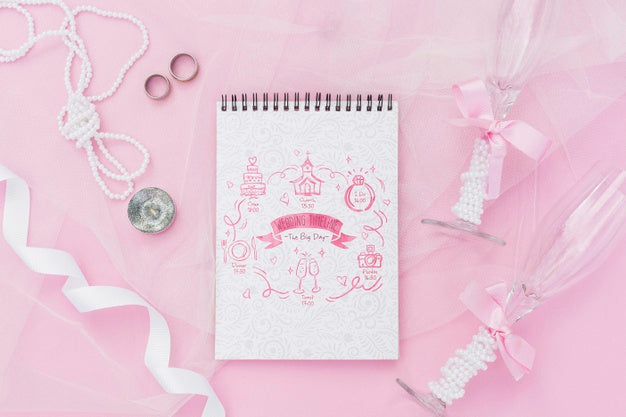 Free Arrangement Of Notepad With Wedding Ideas And Decorations Psd