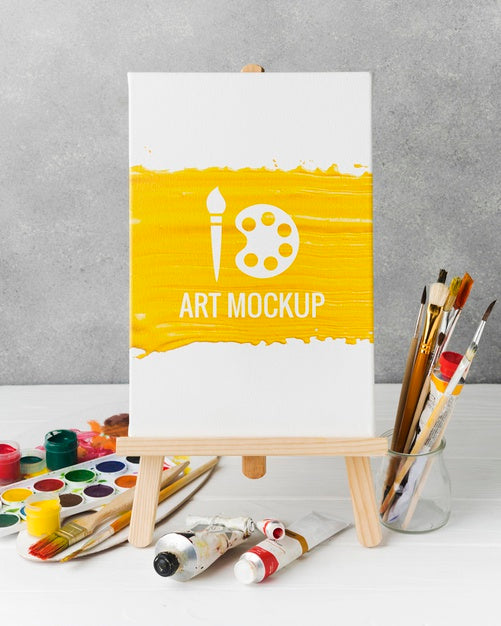 Free Arrangement With Watercolors And Canvas Psd