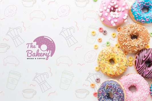 Free Assortment Of Colorful Donuts With Mock-Up Psd