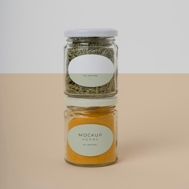 Free Assortment Of Spices With Label Mock-Up Psd