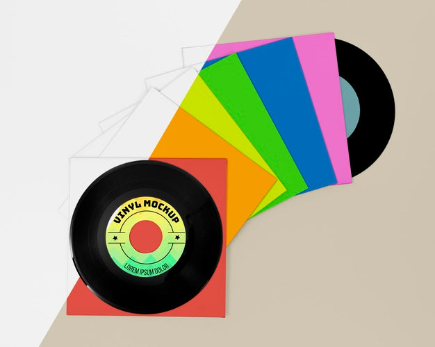 Free Assortment Of Vinyl Records Mock-Up Psd