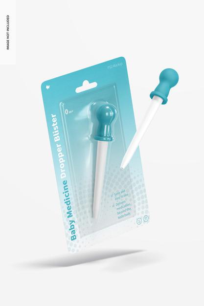 Free Baby Medicine Dropper Blister Mockup, Falling Psd