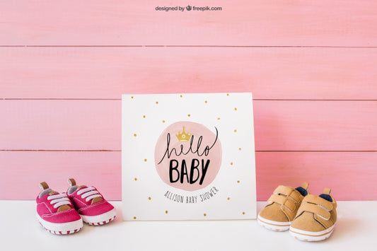 Free Baby Mockup With Paper And Shoes Psd